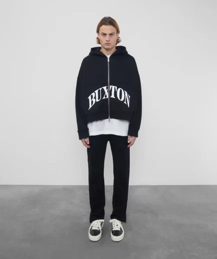 HEAVYWEIGHT CROPPED LOGO ZIP BLACK HOODIE