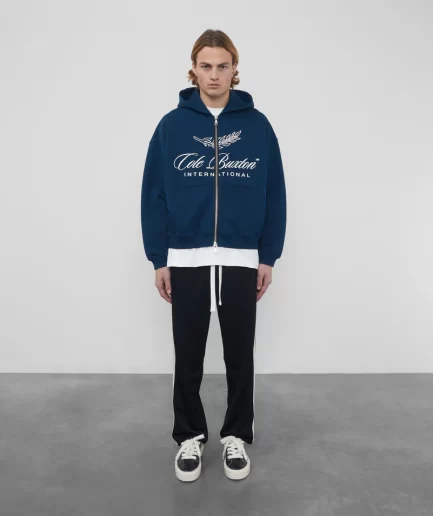 INTERNATIONAL ZIPPED NAVY BLUE HOODIE