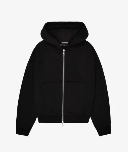 WARM UP CROPPED ZIPPED BLACK HOODIE