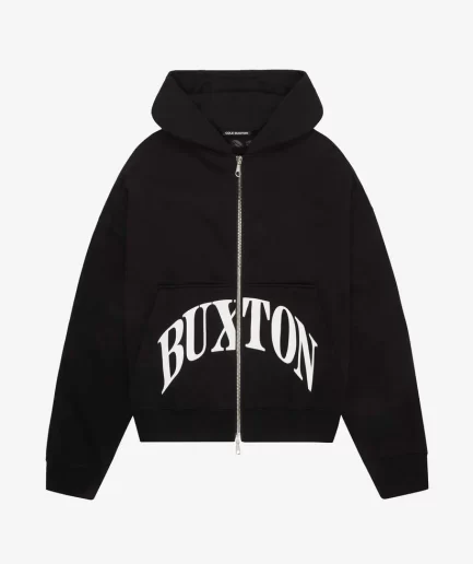 HEAVYWEIGHT CROPPED LOGO ZIP BLACK HOODIE