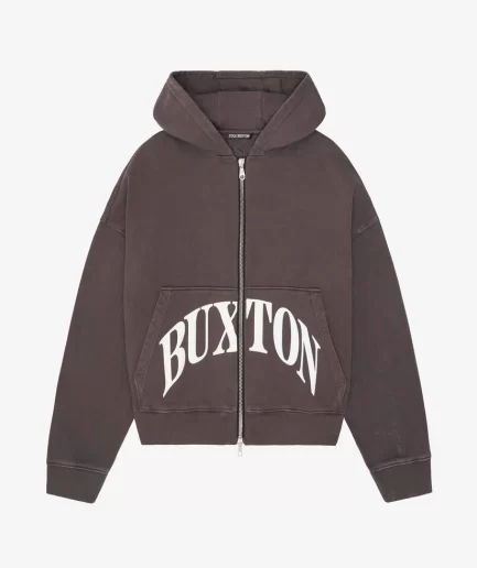 HEAVYWEIGHT CROPPED LOGO ZIP BROWN HOODIE