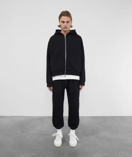 WARM UP CROPPED ZIPPED BLACK HOODIE